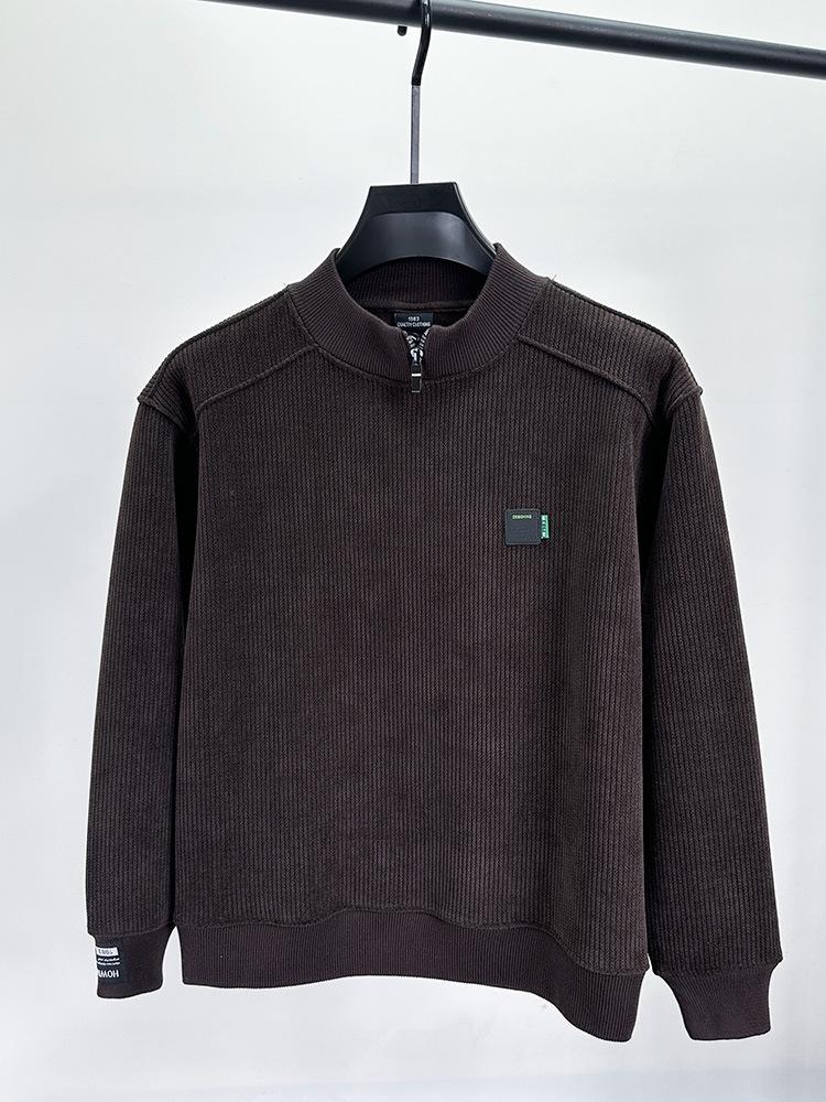 Brand Men's Fleece-Lined Half-Zip Collar Sweatshirt: Autumn & Winter Casual Trendy Warm Pullover Sweater.