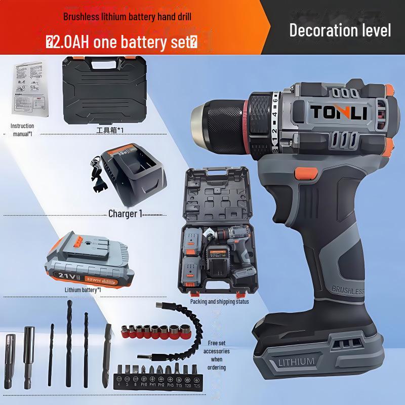 High-Power Rechargeable Brushless Dual-Speed Multi-Function Industrial Electric Hand Drill