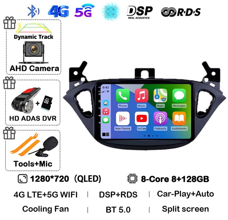 Android 14 Carplay Auto WIFI+4G For Opel Corsa E 2015-2019 For Opel Adam 2013-2016 Car Radio GPS Multimedia Video Player Stereo