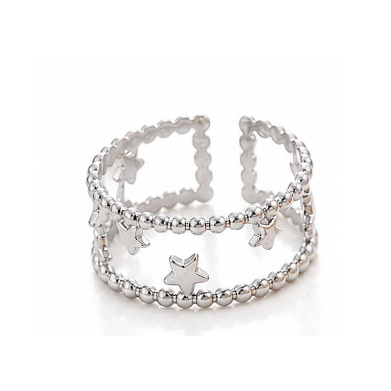 Retro Irregular Star Open Adjustable Stainless Steel Ring - European & American Court Style for Women