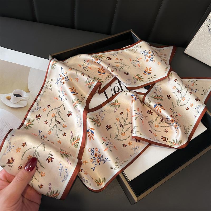 

Элегантный и простой пучок волос, двухслойный шарф, декоративный шелковый шарф, весенне-летний диагональный протектор для шеи для поездок, универсальный шарф 147x14cm