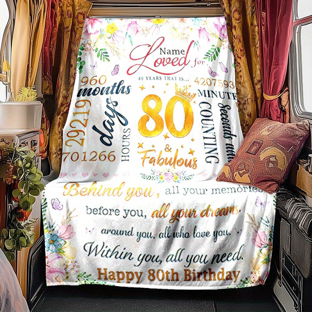 Happy 80Th Birthday Blanket Personalized Name Soft Comfortable Stylish Blanket Car Blanket Perfect For Travel Camping Outdoor Home Suitable For All