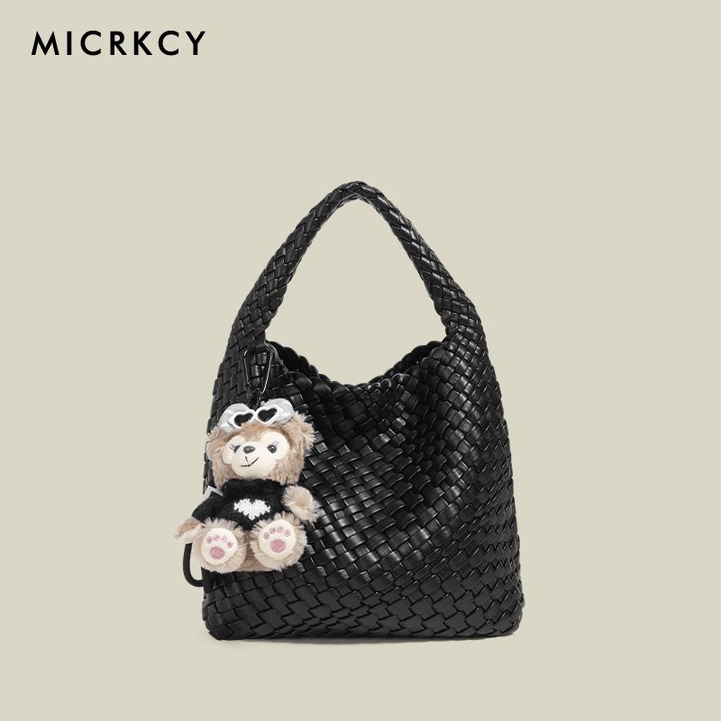 

MICR & Kcy Niche Original Soft Leather Woven Child and Mother Tote Bag Women Large Capacity Versitile Fashion Portable Underarm Bag Black small size