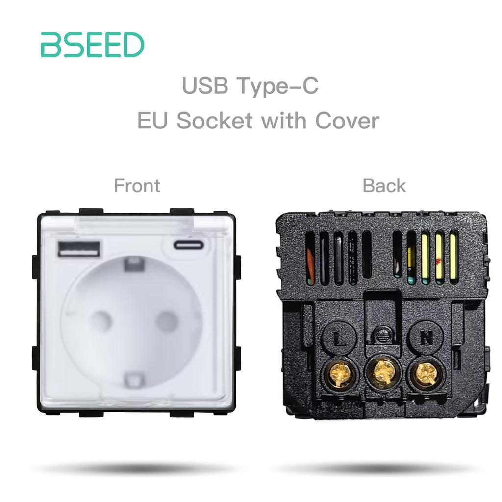 BSEED Matte Plastic Frames EU/French Wall Socket Plug Type-c USB Power Sockets Mechanical Button Switches Function Parts Only