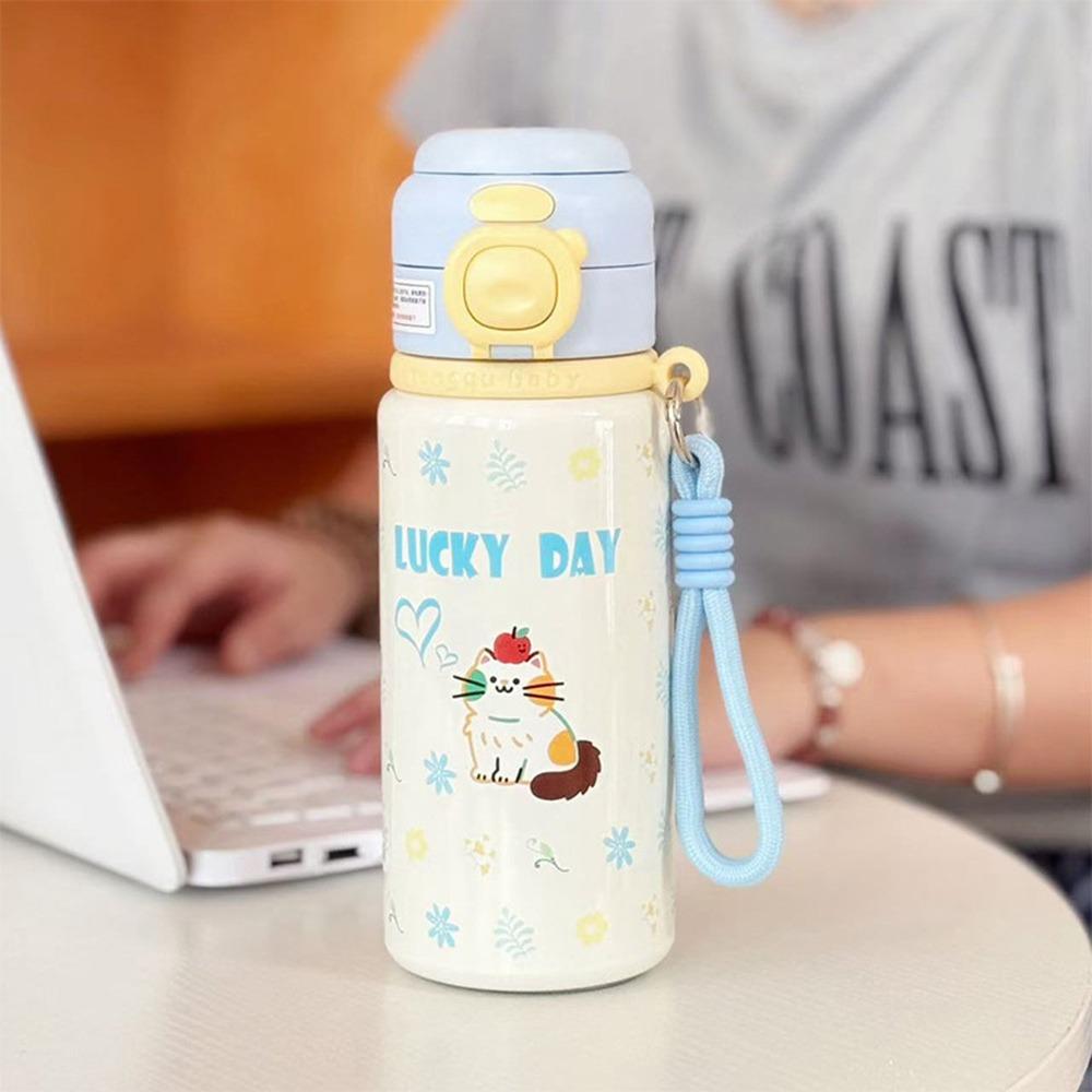 Fashion Stainless Steel Insulated Cup Cartoon Dustproof Student Drinking Cup 500ml with Lanyard Water Cup for Women Girls