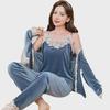 Korean Velvet Lace Pajama Set: Winter 3-Piece Women's Sling Suit