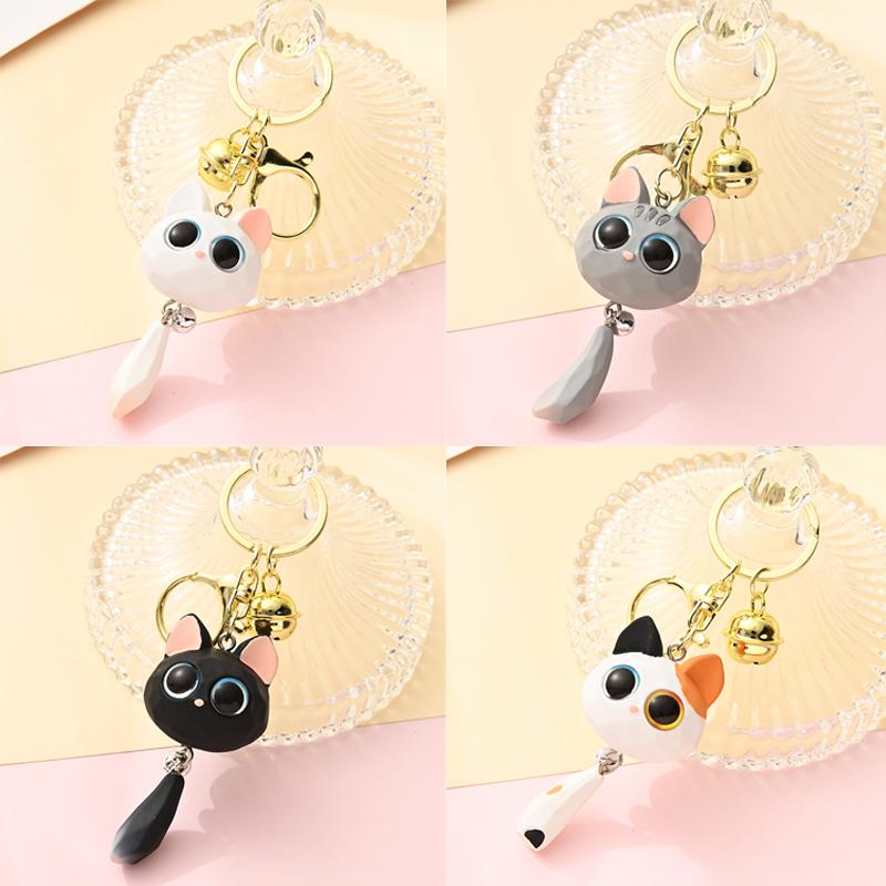 Kreativer Schlüsselanhänger mit Katzenkopf und großen Augen im Cartoon-Stil, süßer Katzenkopf-Anhänger, langlebig, exquisiter 3D-Schlüsselring, zum Aufhängen an ein Paar
