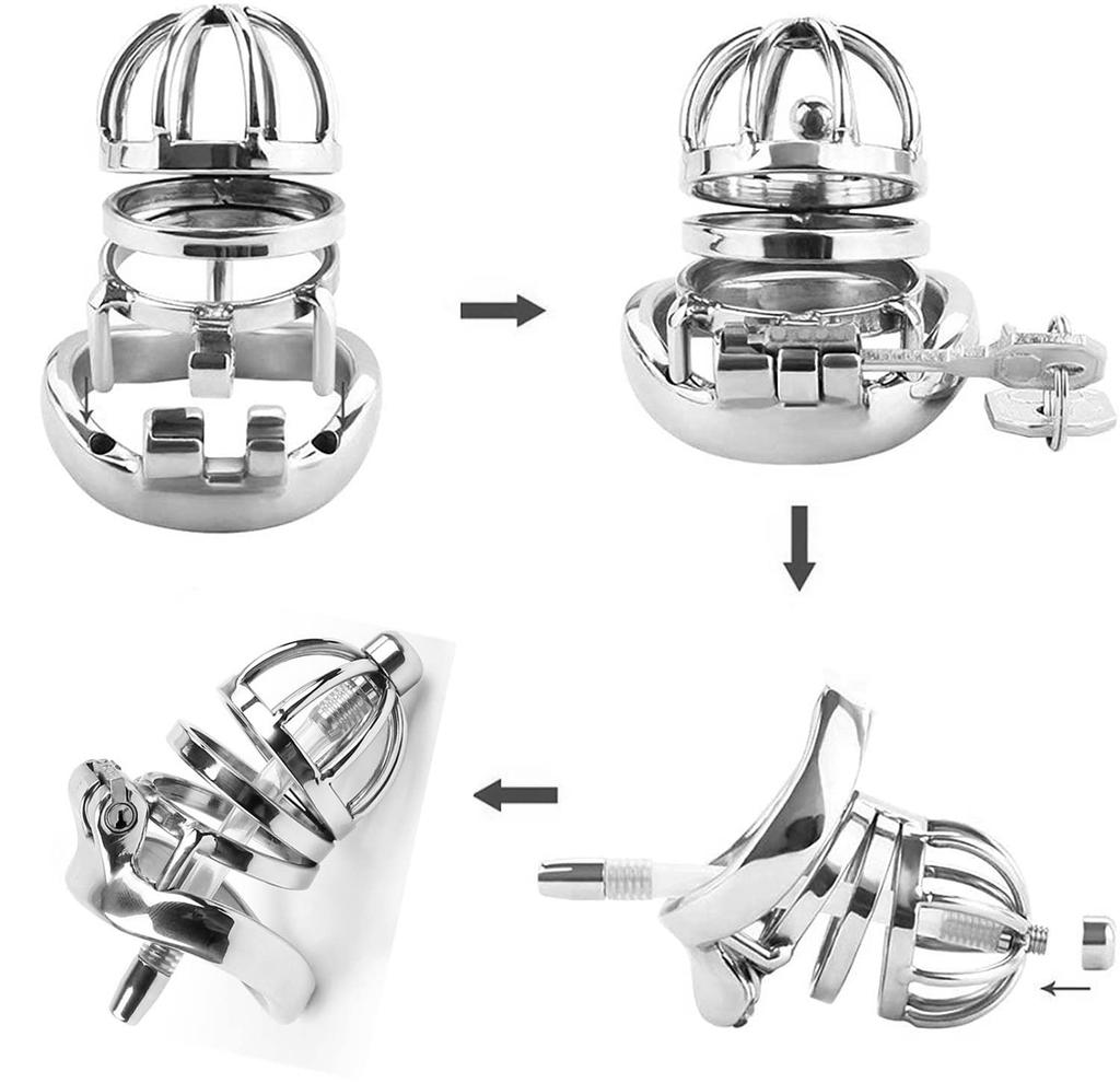 Stainless Steel Chastity Belt for Chastity Hollow Chastity Cage with Penis Penis Restraint Metal Penis SM Cheating Cock Adult Toy Men, Lock, Plug,