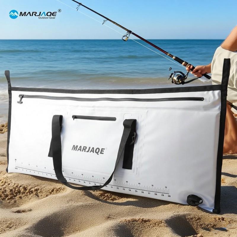 Waterproof Fishing Cooler Bag With Airtight Zipper Fresh Catch Storage Handheld Sea Gear Tote 108x42cm White Mesh