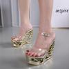 Fashion New 2025 Summer Fashion New Leather Buckle Wrist Strap Metal Decorative Waterproof Platform Shaped Heel Super High Heel Sandals