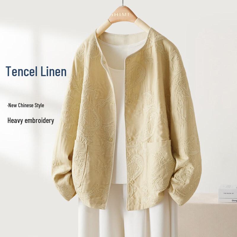 IHIMI Linen Lyocell New Chinese Style Embroidered Jacket M