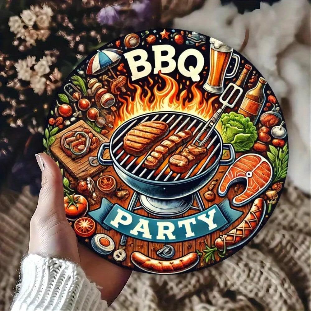 Cartello in Metallo Vintage Griglia per BBQ Decorazione da Parete per Man Cave Garage Pub