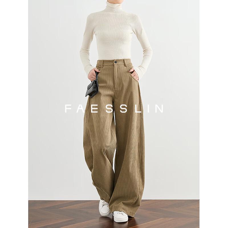 

FAESSLIN Women s Khaki Corduroy Wide-Leg Trousers L