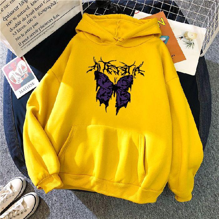 Punk big butterfly sweatshirt Harajuku dark sweater aesthetic fleece hip hop gothic streetwear hoodie