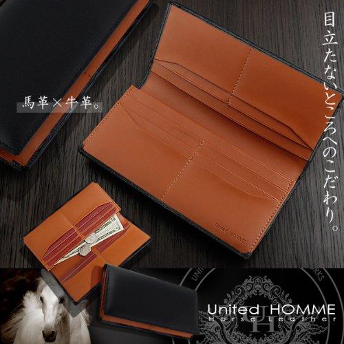 United Homme Bi-fold Long Wallet, Black, Horsehide Cordovan and Cowhide, UH-16861