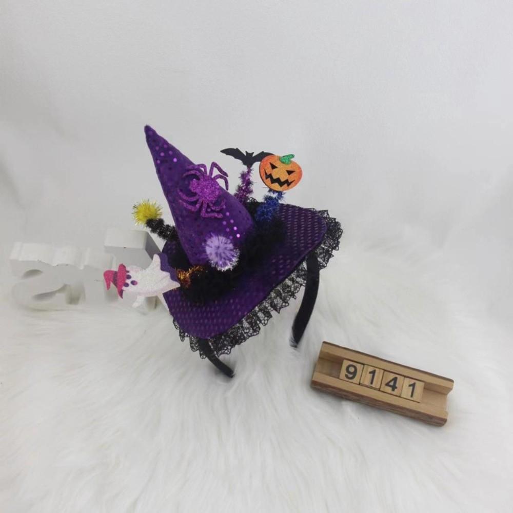 Lace Halloween Witch Hat Hair Hoop Cartoon Cone Hat Headband Halloween Party Hair Band  Photo Props