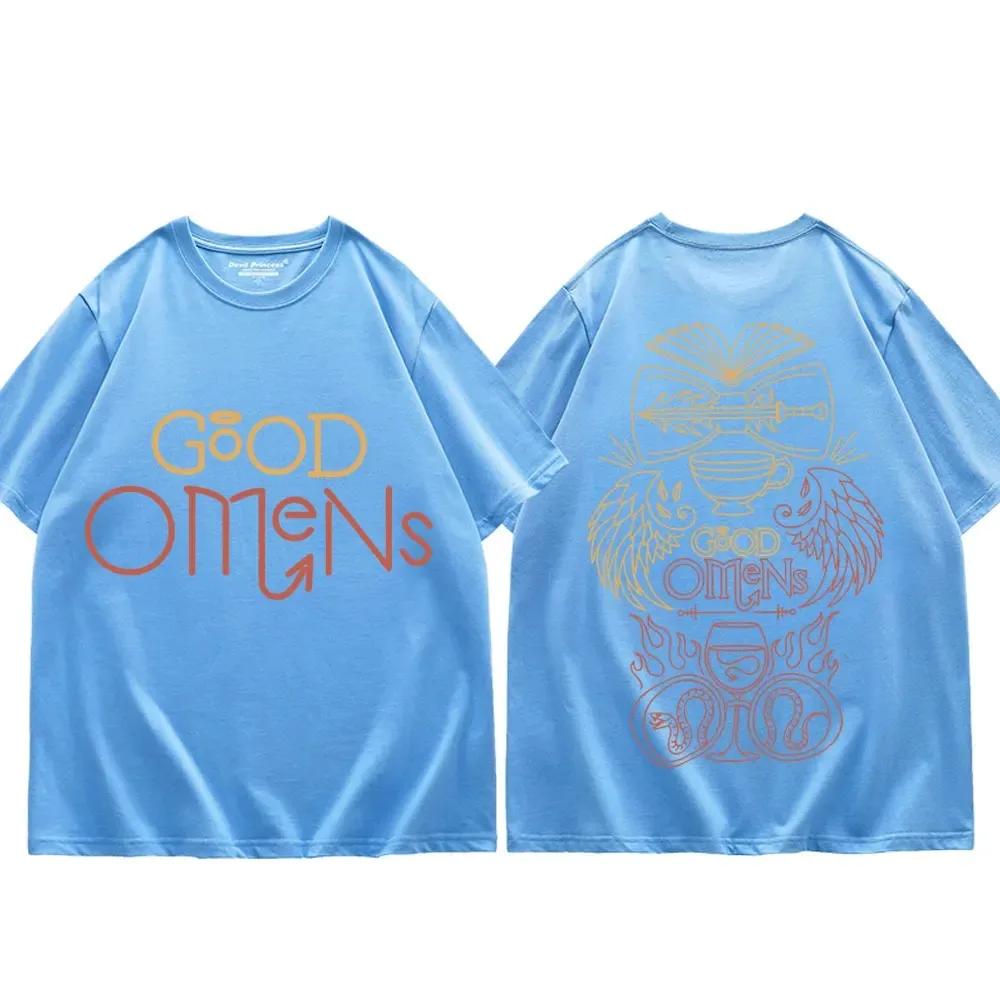 TV Play Good Omens Printed T Shirts Men's Women Fashion Vintage Oversized T-shirts Summer Casual Pure Cotton T-shirt Streetwear