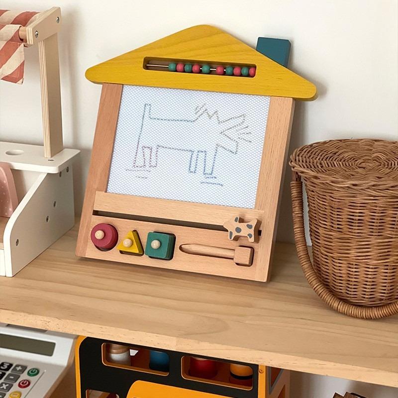 

Children s wooden retro drawing board painting coloring erasable graffiti baby building block pairing cognitive drawing board interior ornament