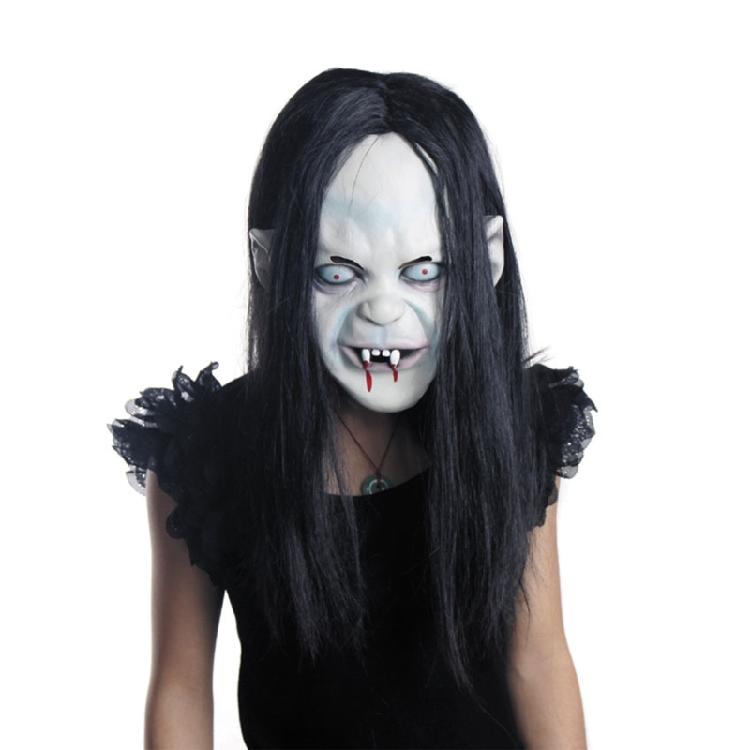 Halloween Horror Grimace Ghost Mask with Long Hair Festival Scary Themed Party