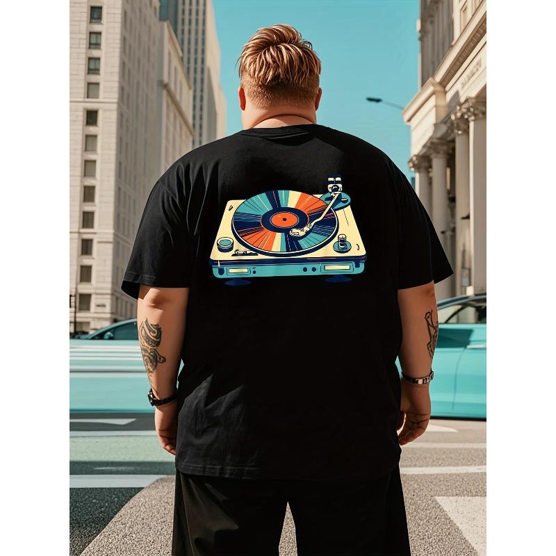 European Sizes Men's Vintage 80s 90s Retro Music Tee - Heavyweight Black T-Shirt with Back Print - Turntable Graphic Shirt for DJs