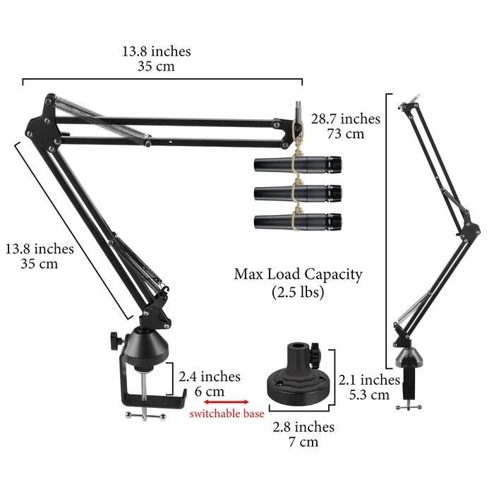 Geekria Microphone Arm for Shure MV88+, SM7B, MV7, MV7X, SM57 – Black