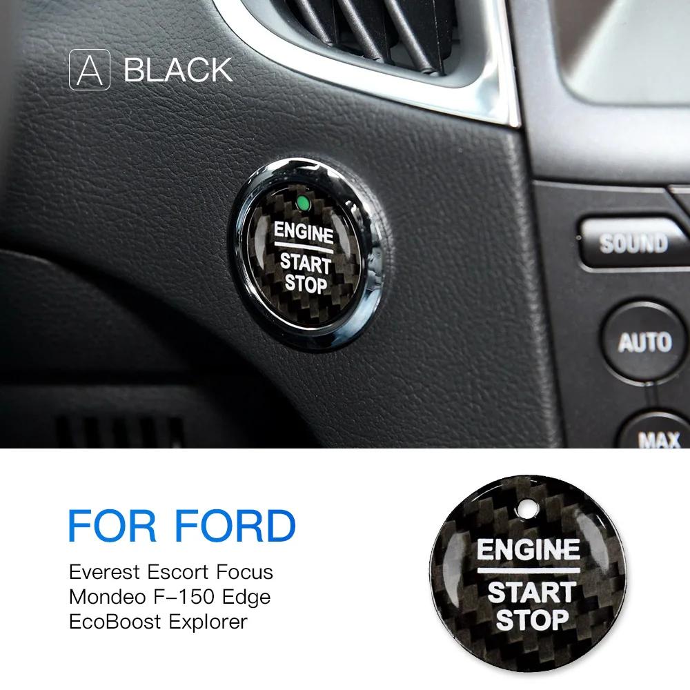 Dry Carbon Fiber Start Button Ignition Cover Trim for Ford Everest Mondeo Ecoboost Escort F150 Explorer Focus Edge 2013-2023 Black Carbon Fiber