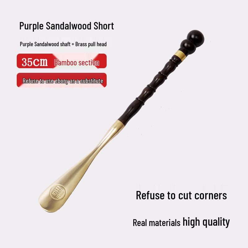 Pterocarpus Santalinus Premium Brass Shoehorn with Long Handle - Easy Lift for Pregnant Women