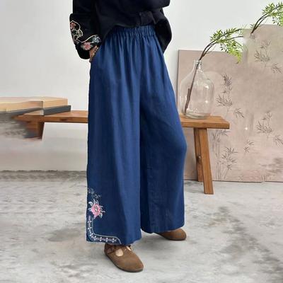 Cropped-Hose im Sommer Neuer Stil Bestickt Weitbein Gerades Bein Literarisch Retro Ethnisch Locker Vielseitig Schlank Lässige Hose