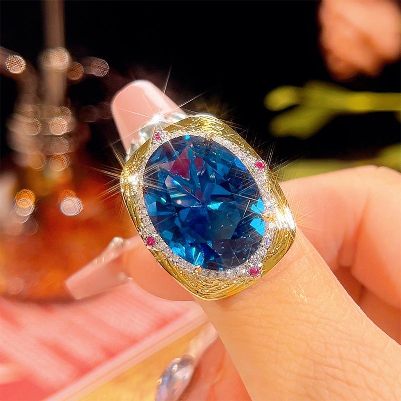 Jewelry Simulation Blue Spinel Light Luxury High Jewelry Set 15 * 20-10-12