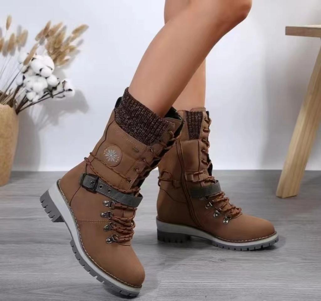 Winter Outdoor Shoes for Women Side Zip Women's Mid-Calf Boots Square Heel Casual Women's Shoes Med Heel Ladies Boots