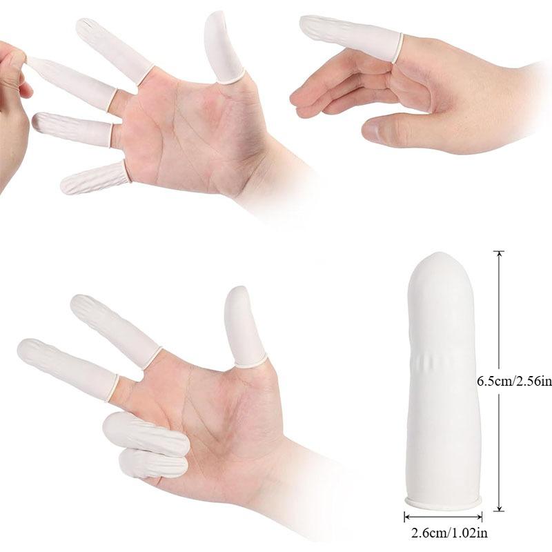 300PCS White Disposable Latex Finger Cover Natural Rubber Gloves Thumb Covers Protector for Fingertips Non-slip Nail Tool