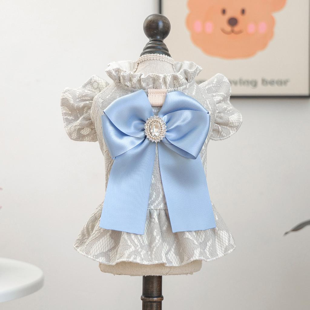 Spring Pet Dog Princess Dress Cute Lace Tutu Skirt Big Bowknot Short Sleeve Vest Dog Clothes for Small Dogs Puppy