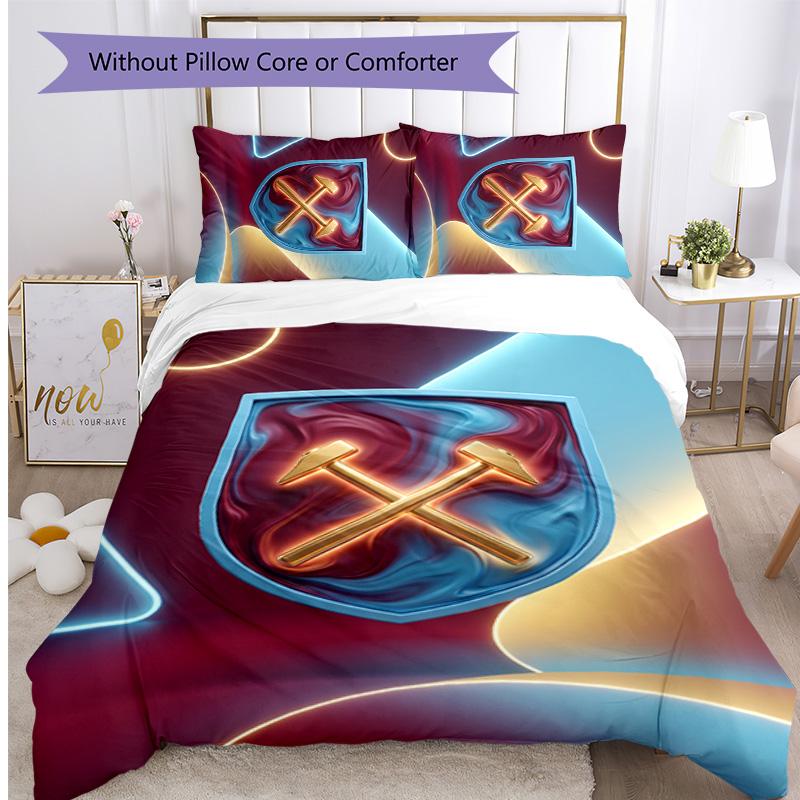 Set Lenzuola Stampato West Ham United Football 3 Pezzi, Comodo Set Copripiumino per Camera da Letto Amico della Pelle