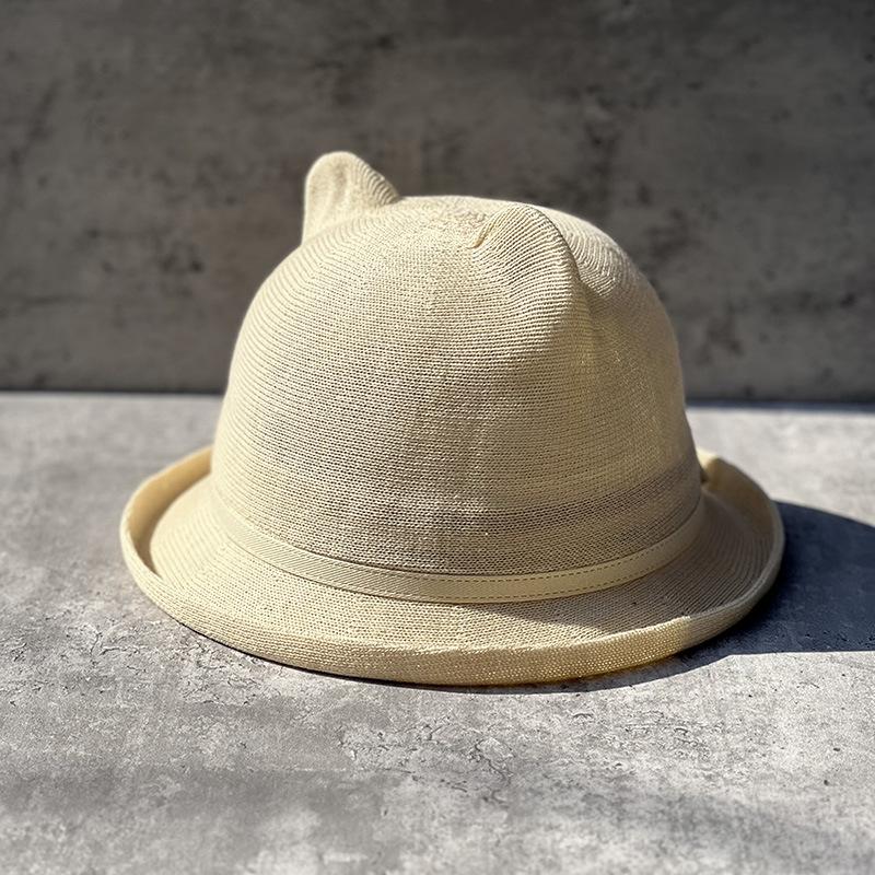 Süßer und niedlicher Ohren-Beckenhut Kinder Frühling und Sommer Sonnenschutz Sonnenhut Feines Baumwollgarn Gestrickt Gekräuselter Zylinder Koreanische Version Tide