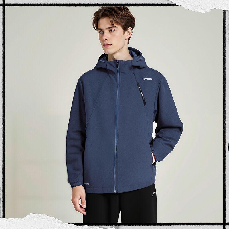 Li Ning Trench Coats Unisex Midnight Voyage Blue Hooded Moderate AFDVB33-2