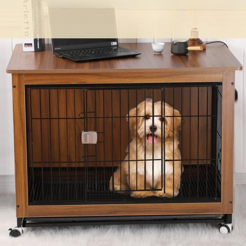 Wooden Dog Cage Pet Indoor Medium Small Dog Cat Fence Household Separate Large Space Dog Cage Move Roller Sleep Rest Pet Beds