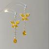 Silver Needle Zircon Butterfly Water Drop Fringed Earrings Light Luxury High-end Stud Earrings Retro Niche Design Fashionable Earrings Women