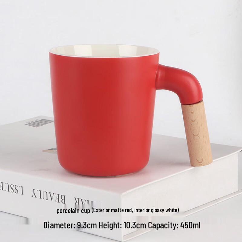 Shunqi Matte Ceramic Coffee Cups with Redwood Handles (Set of 2)