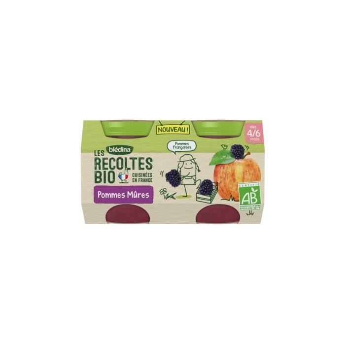 Compote de pommes à la mûres dès 4 mois Les récoltes Bio Blédina - 2x130g