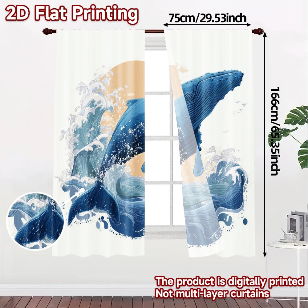 2pcs   2D FLAT PRINTING Curtains (Without Rod) Ocean Symphony Minimalist Chic Curtains Durable Polyester Curtains Home Decor