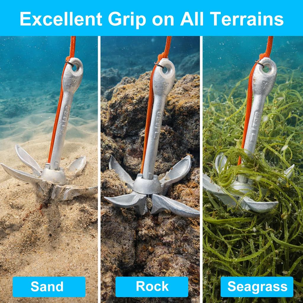 BeGrit Kayak Çapa Seti Tekne Katlanabilir 10m Çapa Çekme İpi 1.5KG Çapa, Çapa, 6mm,