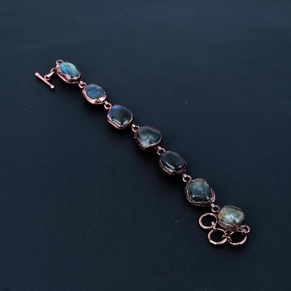 Labradorite Bracelet Handmade Jewelry, Copper Electroformed Bracelet Designer Gemstone Jewelry Adjustable Chain Bracelet Gift For Mom