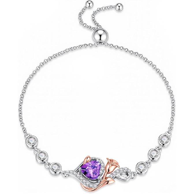Iefil Rose Heart Birthstone Bracelets for Women