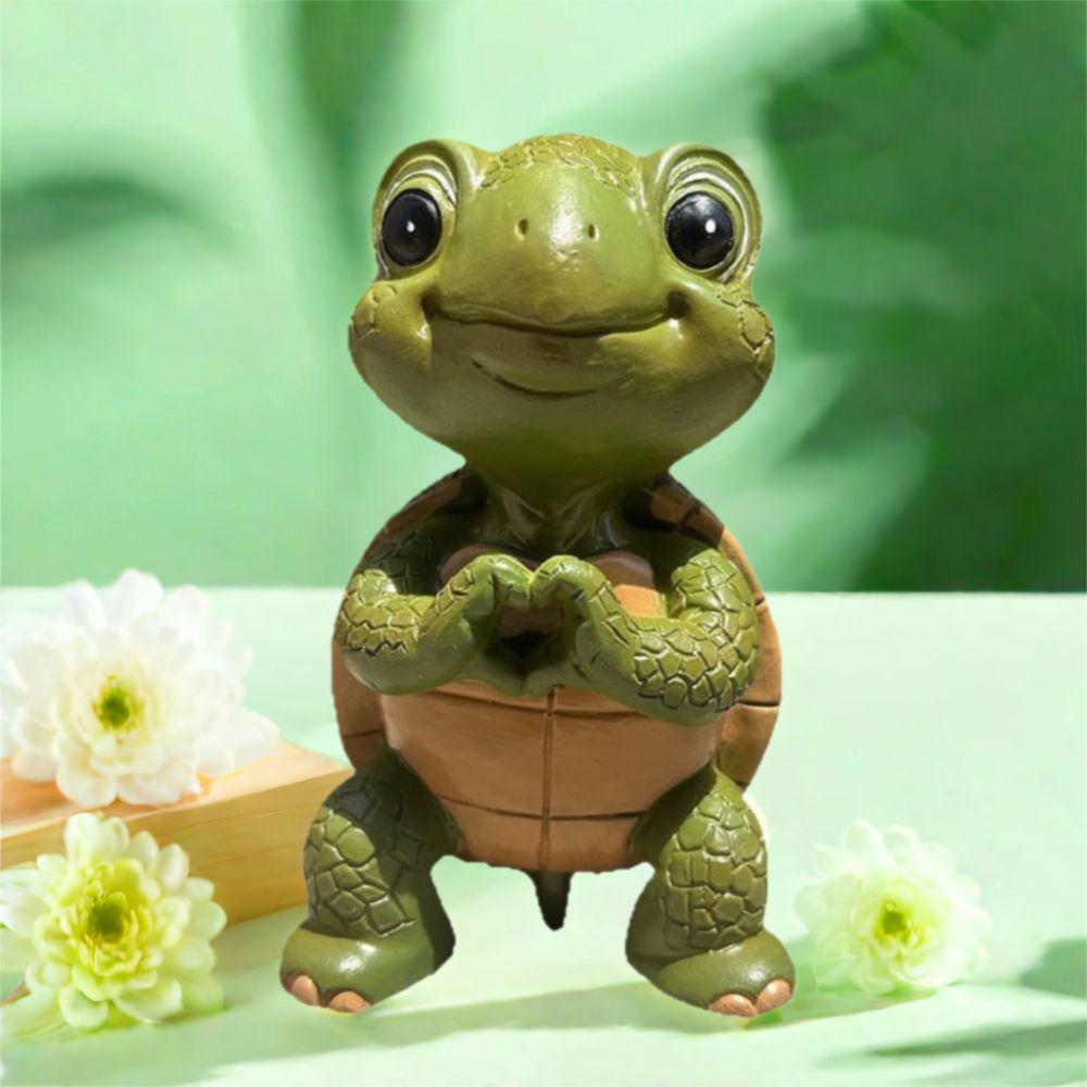Cute Heart Turtle Statue Resin Weatherproof Miniature Turtle Figurine Exquisite Garden Turtle Ornament Indoor Hallway Display
