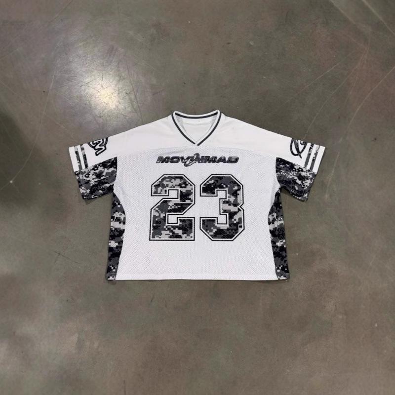 American jersey style T-shirt sports style contrasting color printing digital casual lazy loose T-shirt jersey women