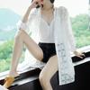 Summer Mid Length Ice Silk Long Sleeved Hollow Lace Shirt Cardigan Women's Sun Protection Clothes Air Conditioning Shirt Shawl Thin Style