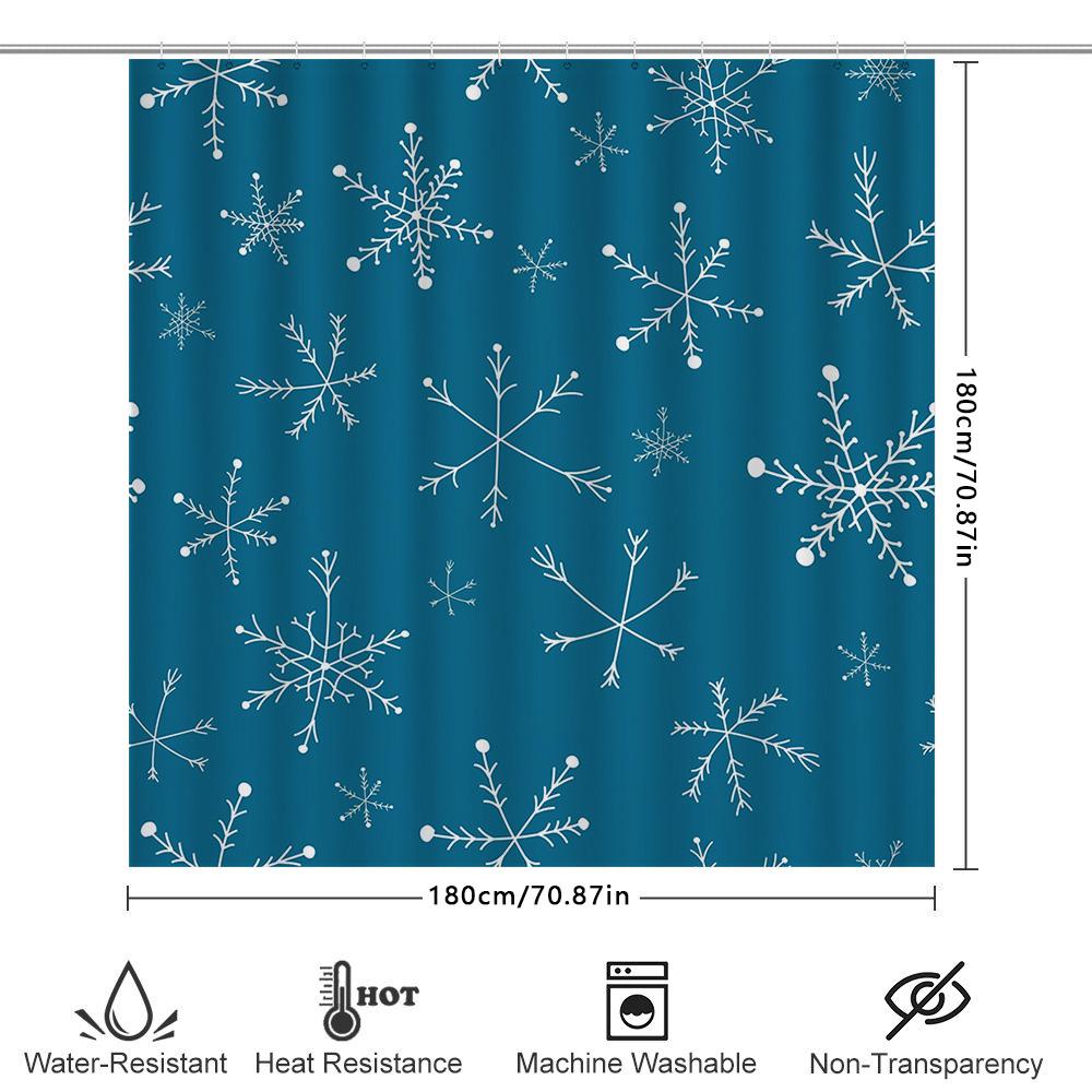 Christmas Snowflake Shower Curtainwaterproof Fabric Decoration For Bathroom White Blue Floral Design (180X234Cm)