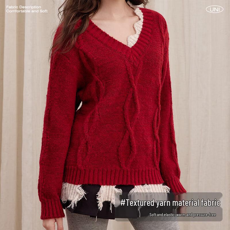 UNIFREE Women's Retro Sweet Color Block Tassel Pullover Sweater