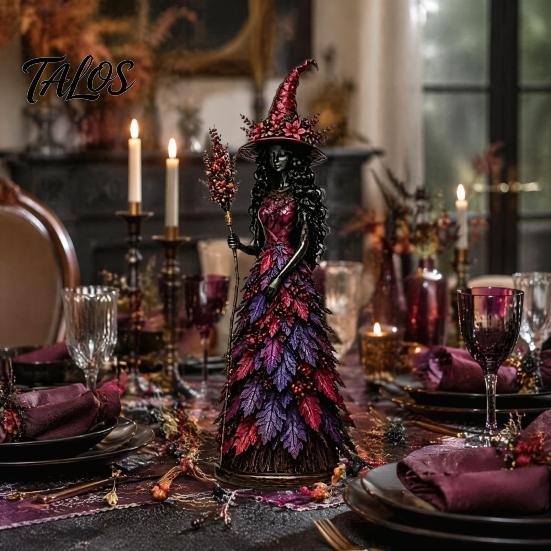 Halloween Party Table Decorations Autumn Witch Figurine, Desktop Decoration, Seasonal Resin Statue with Indoor Fall Home Accessories Leaf Gown