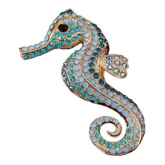 

Брошь Морской конёк Ретро Стиль Осень Зима Стразы Значок на лацкан Аксессуар для пальто Значок синий